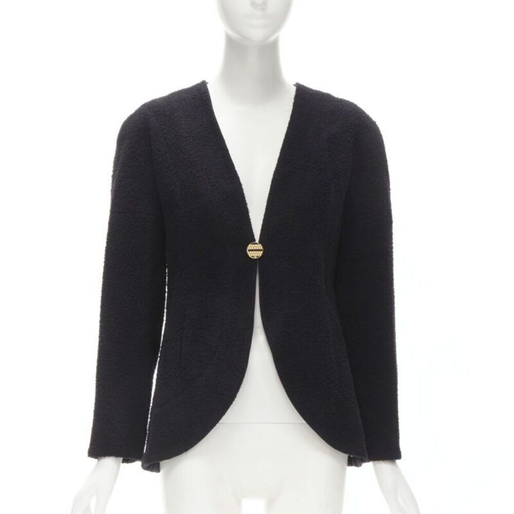 Chanel wool boucle gold round shoulder cocoon jacket